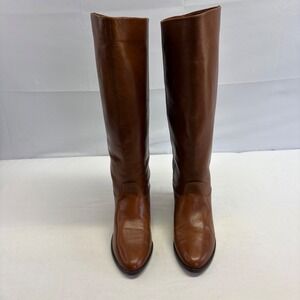 Vintage 9 West Tall Riding Boots Womens 5 Brown Leather Flat Equestrian Classic
